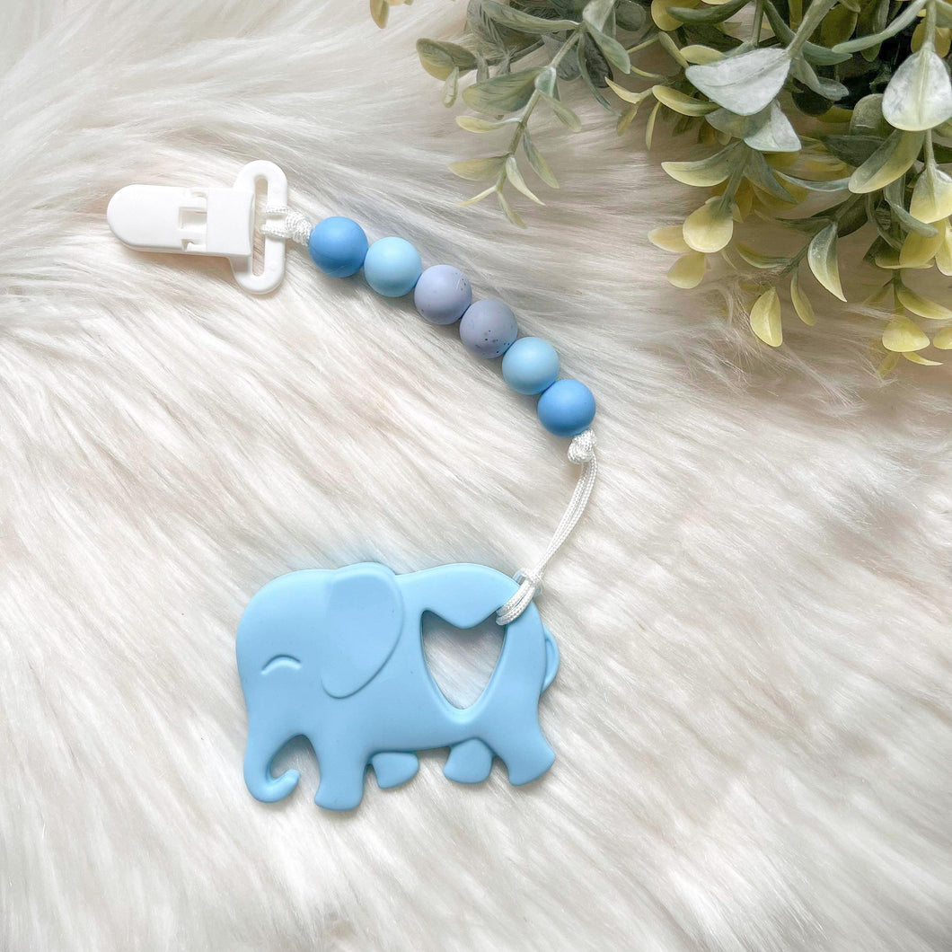 Elephant (Blue) Teether on Clip