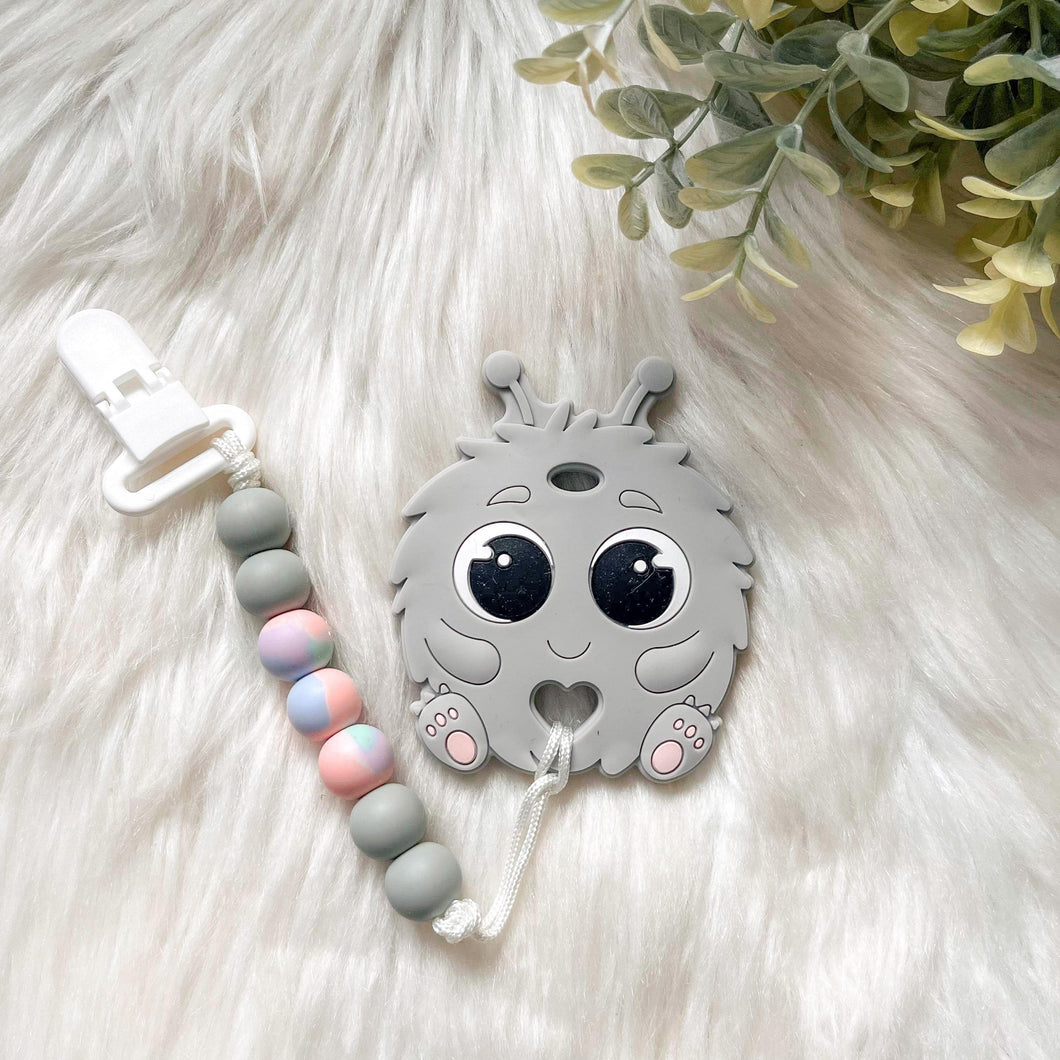 Monster (Grey) Teether on Clip