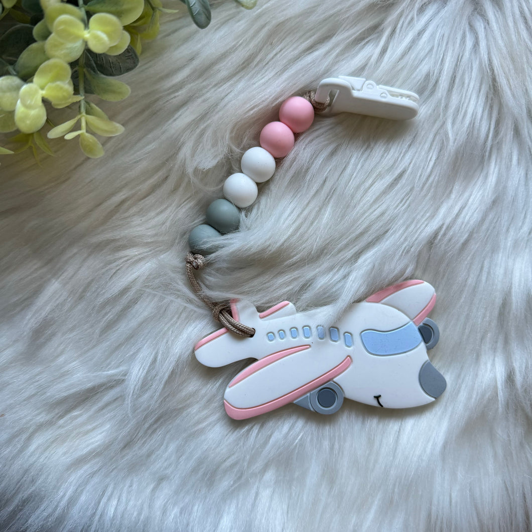 Airplane Pink Teether on Clip